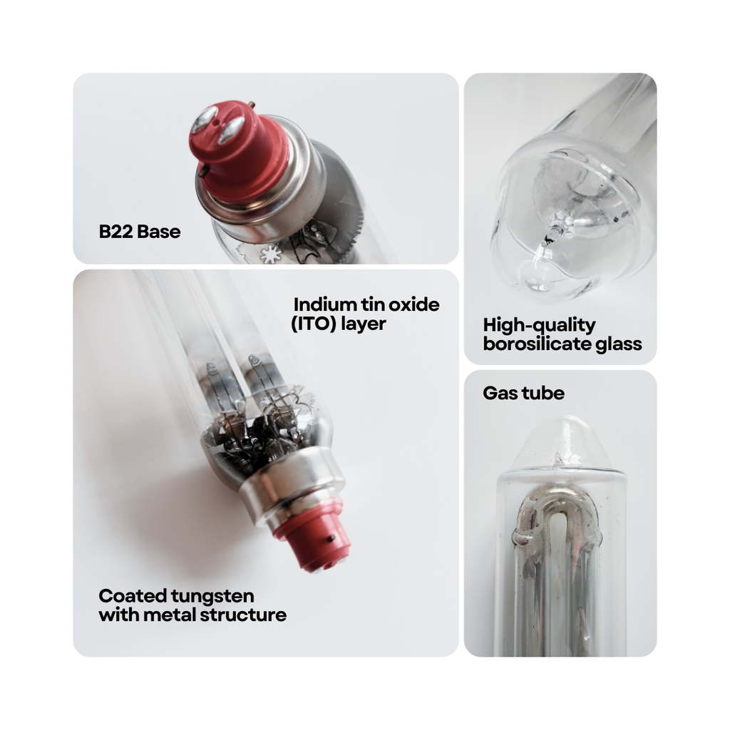 SOX-90W LPS Lamp Internal Construction – B22 Base ITO Layer Borosilicate Glass Gas Tube Coated Tungsten