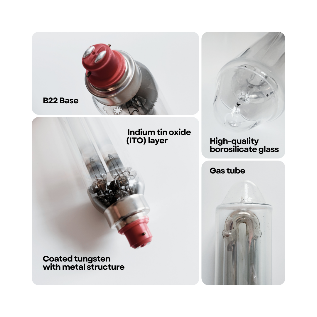 SOX-E18W LPS Lamp Internal Construction – B22 Base ITO Layer Borosilicate Glass Gas Tube Coated Tungsten