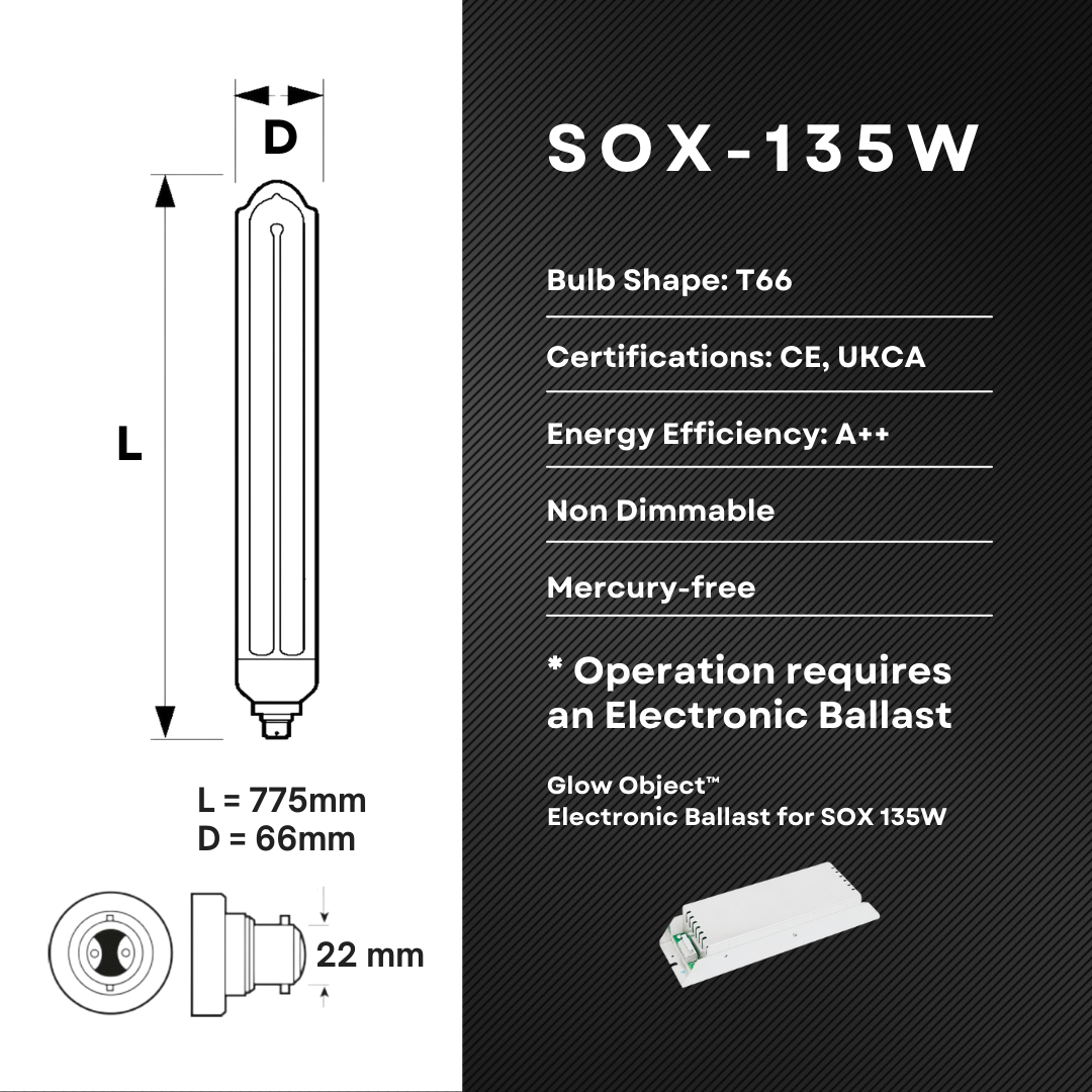 SOX Lamp 135W Low Pressure Sodium Light – LPS Street Lighting Bulb